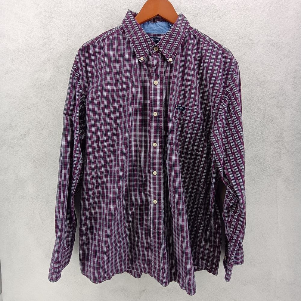 Chaps Mens Sz XL Plaid Button Down Shirt Burgundy Blue Cotton Blend